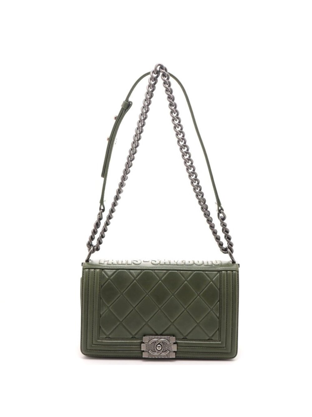 Chanel Boy 25 Quilted Chain Shoulder Green Silver Calfskin Bag